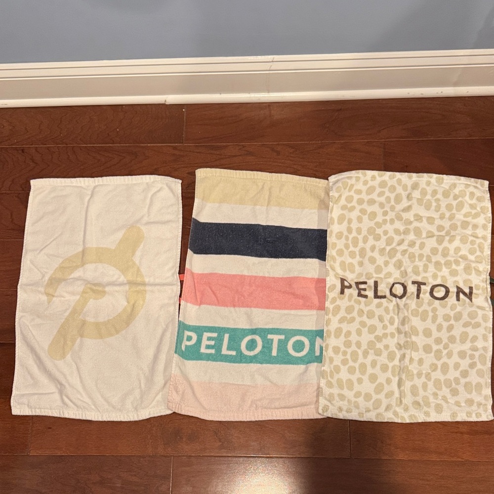 Peloton Towel Trio in White, Multicolor, and Patterned by kasstex